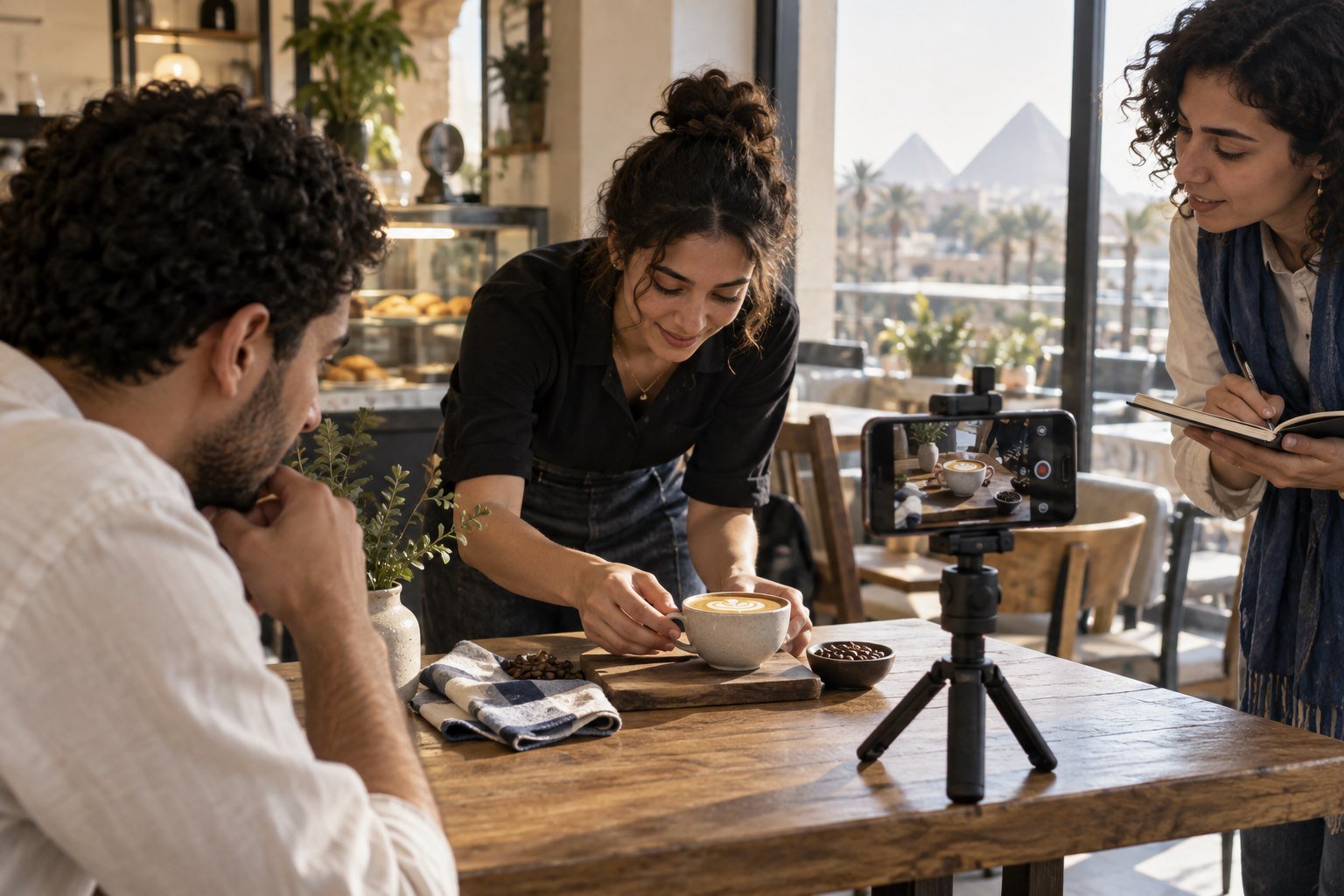 Team creating a social video for a local café