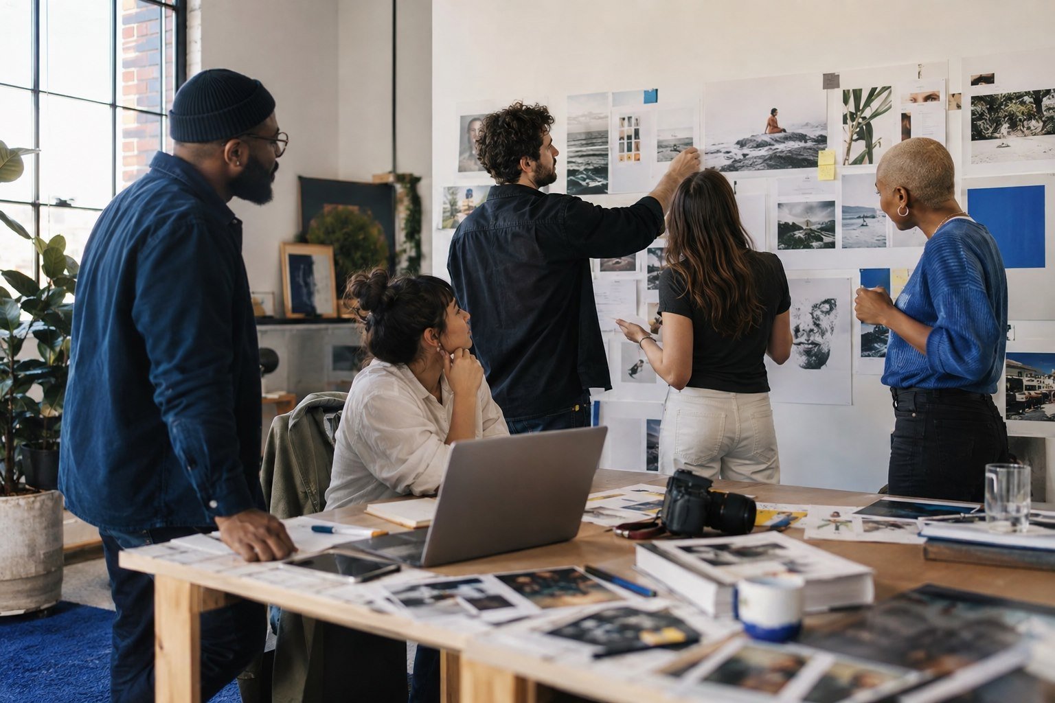 Marketing team reviewing campaign concepts
